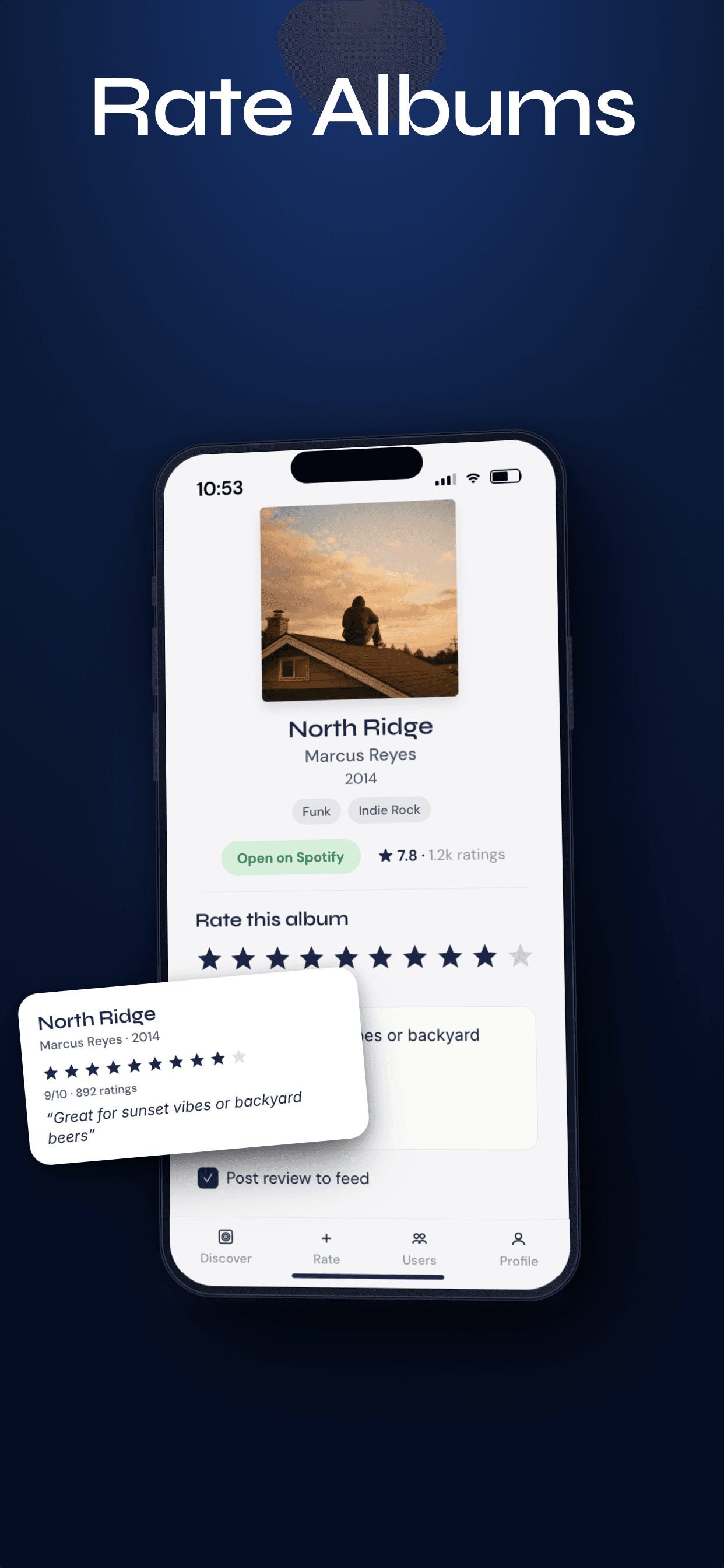 Rate albums screen in Wave